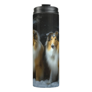Termo Collie Áspero Adorno de Navidad de Trineo Nevado