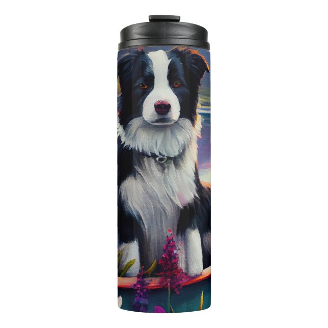 Termo Collie fronteriza en un remo: Una aventura escénic (Anverso)