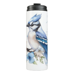 Termo COLOR DE AGUA bonito BLUEBIRD EN UN ÁRBOL CON FLOR