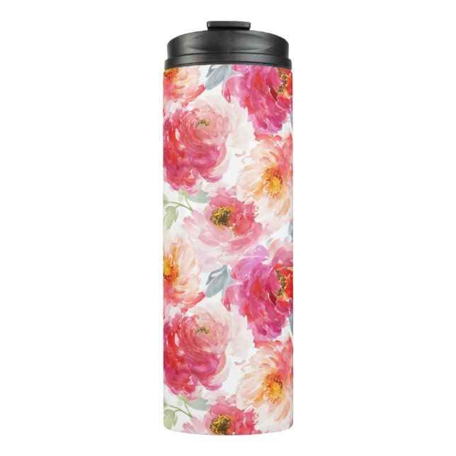 Termo Color de agua rosa Peony Flower Pattern (Anverso)