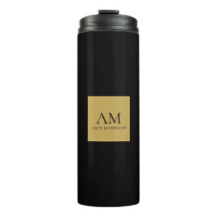 Termo Colores de oro negro Monograma letra inicial nombr