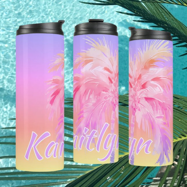 Termo Colores Tropicales Aloha Palma Personalizada (Personalize with a name or message!)