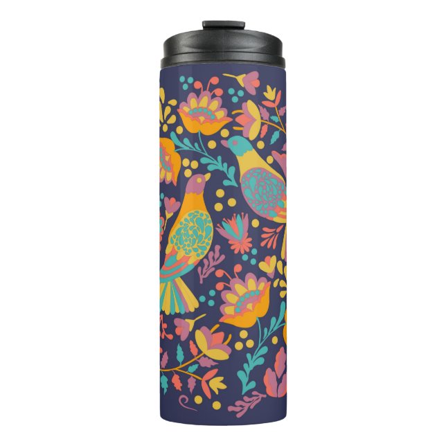 Termo Colorful Mexican Folk Art Birds and Flowers Blue (Anverso)