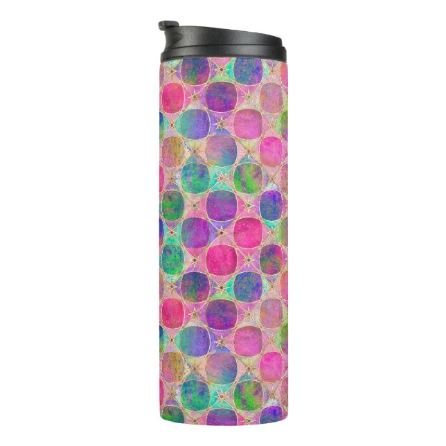 Termo Colorful Retro Circle Pattern with Golden Details (Rotado hacia la derecha)