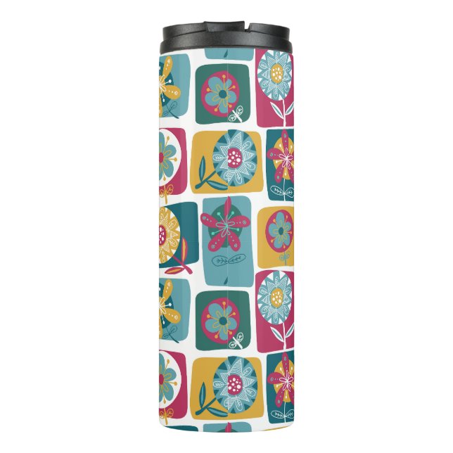 Termo Colorful Retro Floral Pattern with Geometric Frame (Reverso)