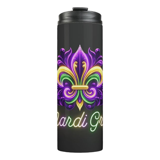 Termo Colorida Neon Mardi Gras Fleur de lis (Anverso)