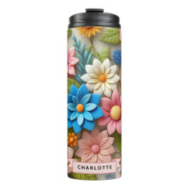 Termo Colorida primavera 3D Felt Floral Art Nombre perso