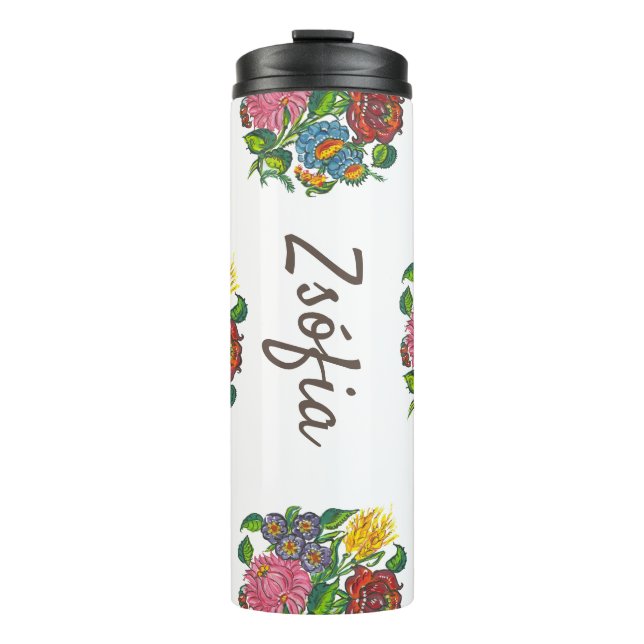 Termo coloridas flores húngaras - nombre personalizado (Anverso)