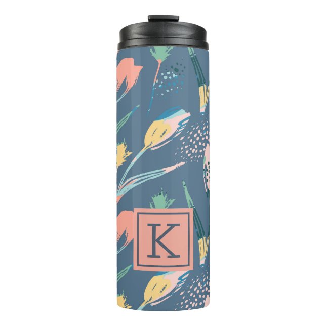 Termo Coloridas pinceladas flores patrón ilustracion (Anverso)