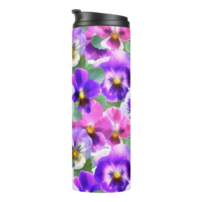 Termo Coloridas violetas modelo de flor de pansy (Rotado hacia la derecha)