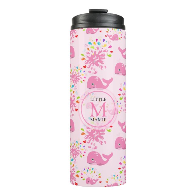 Termo Colorido patrón de monograma de ballena rosa de sa (Anverso)