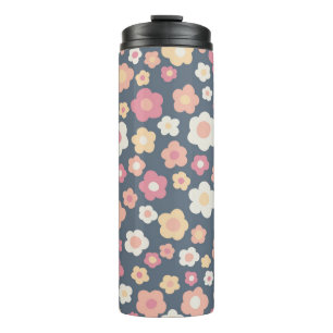 Termo Colorido Retro Daisies Pastel Flores Patrón Cuto