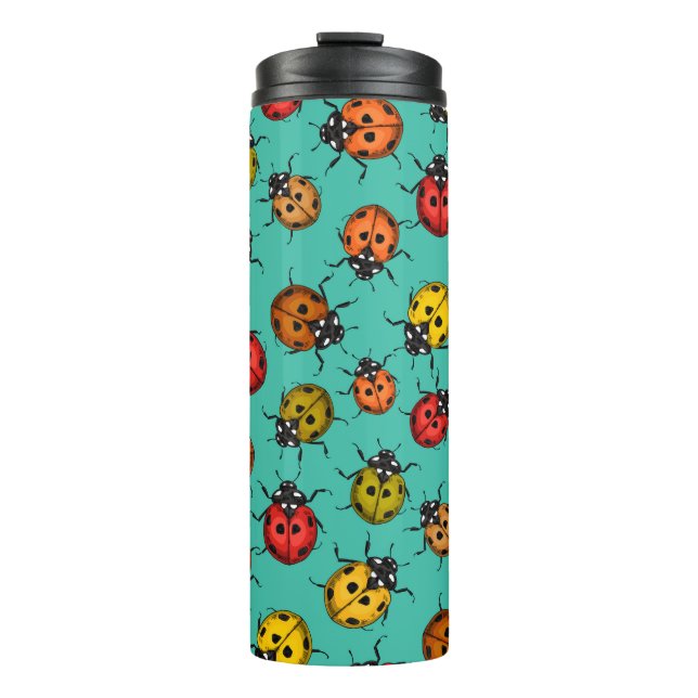Termo Coloridos ladybugs sobre turquesa (Anverso)