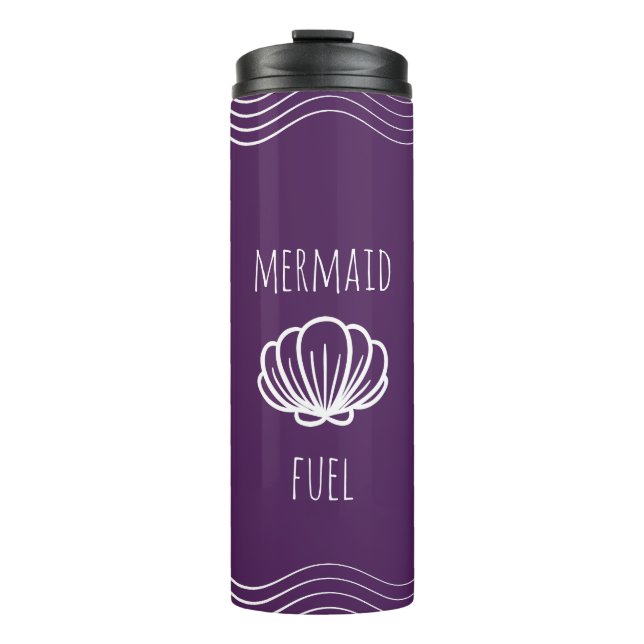 Termo Combustible de sirena de conchas moradas y blancas (Anverso)