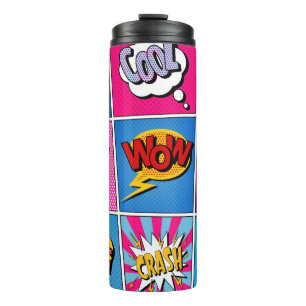 Termo Comic Bubbles Set. Expresiones Bom, Guay, Pow, Oop