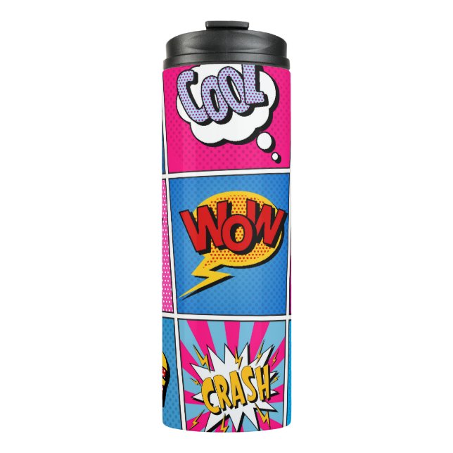 Termo Comic Bubbles Set. Expresiones Bom, Guay, Pow, Oop (Anverso)