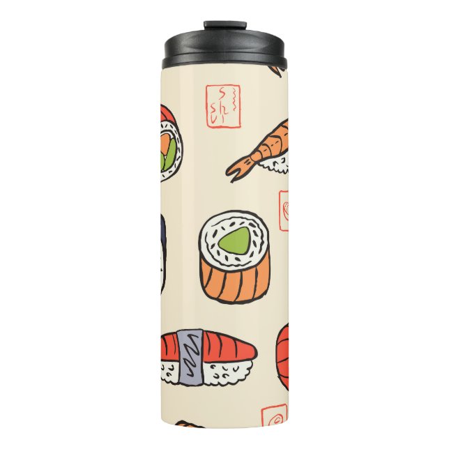 Termo Comida de sushi, diseño de patrones impecable. (Anverso)
