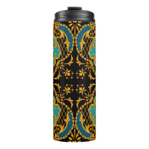 Termo Composición cuadrada con flores rosadas y naranjas