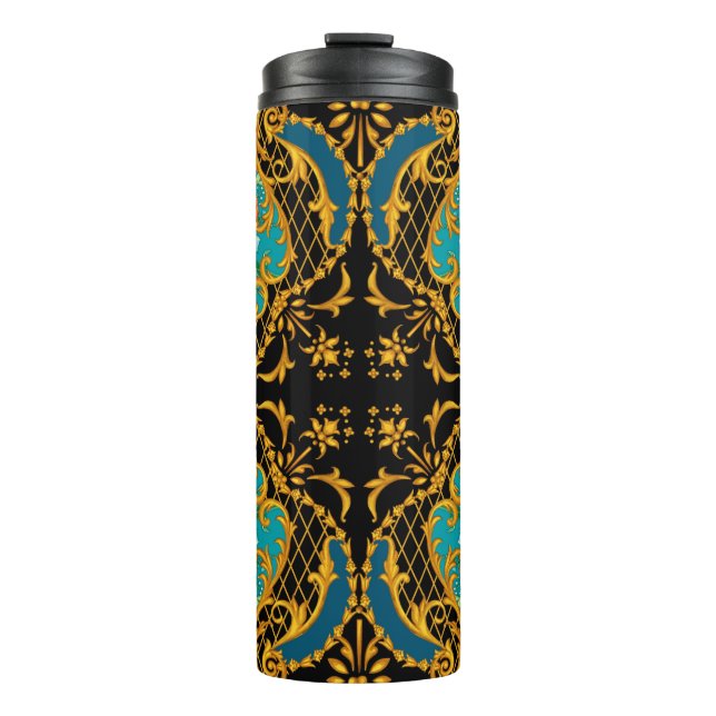 Termo Composición cuadrada con flores rosadas y naranjas (Anverso)