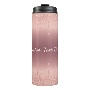Termo con Brillo de Oro Rosa Personaliza Texto