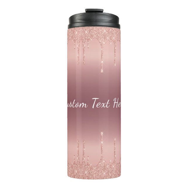 Termo con Brillo de Oro Rosa Personaliza Texto (Anverso)