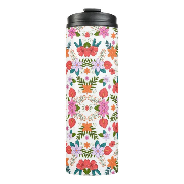 Termo con estampado floral con tapa negra (Anverso)