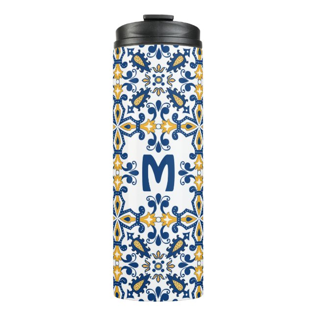Termo Con iniciales 💛 💙azulejos azules y amarillos (Anverso)