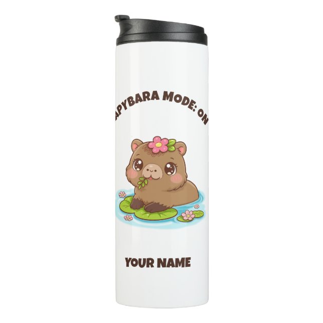 Termo con Modo Capybara Kawaii Personalizable (Rotado hacia la derecha)
