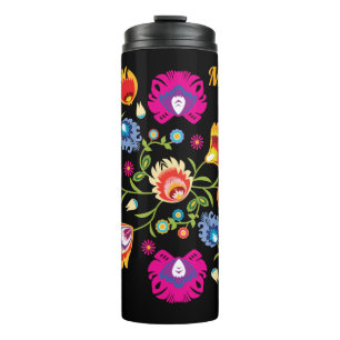 Termo Con nombre folklore polaco con flores rosas
