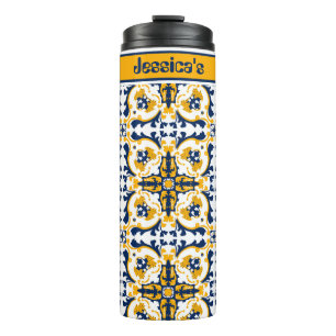 Termo Con nombre💙💛 Hermosos Azulejos azules y amarillo