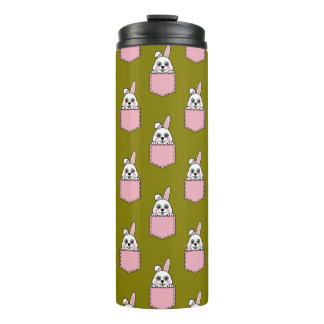 Termo Conejo blanco en patrón de bolsillo rosa
