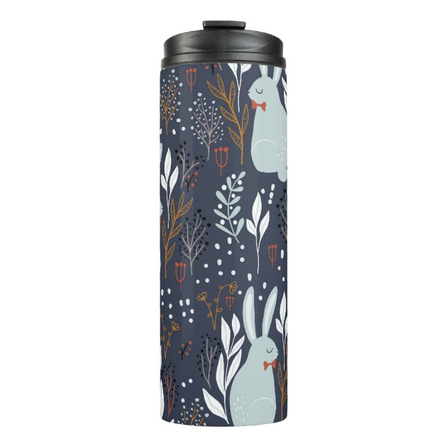 Termo Conejos Adorables: Patrón de bosques sin foco (Anverso)