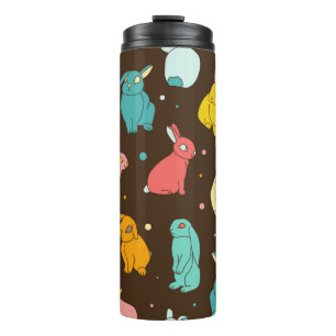 Termo Conejos multicolores, diferentes conejos, se cierr