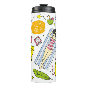 Termo Conjunto de doodle de verano sobre la cosecha de f