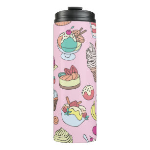 Termo Conjunto de dulces diferentes. Patrón de doodle si