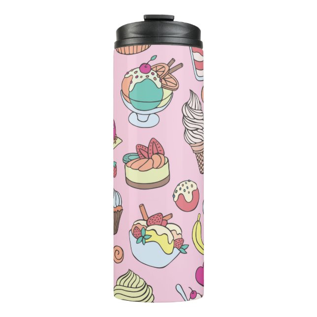 Termo Conjunto de dulces diferentes. Patrón de doodle si (Anverso)