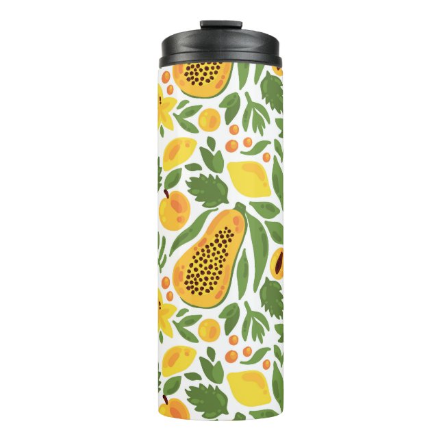 Termo Conjunto de frutas exóticas: Papaya, limón, mango (Anverso)