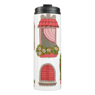 Termo conjunto de ilustraciones con ventanas antiguas