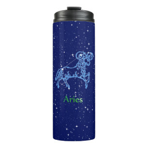 Termo Constelación de Aries y Rótulo Zodiaco con estrell
