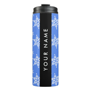 Termo Copia de Copos de nieve blancos, Azul, Tu nombre,
