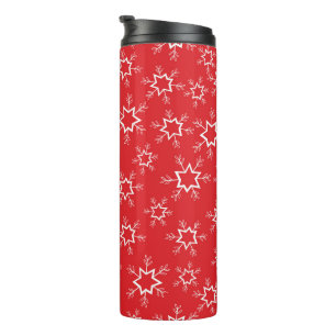 Termo Copo de nieve, copos de nieve rojos y blancos, nie