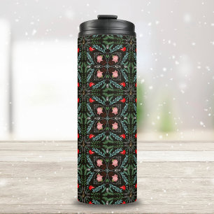 Termo Copo de nieve de invierno, Poinsettias, Cardenales