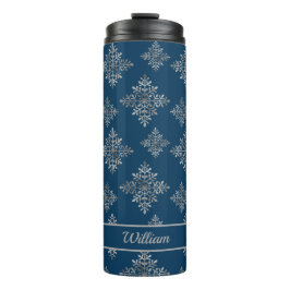 Termo Copo de Nieve de Papel de Estaño Gris sobre Azul (