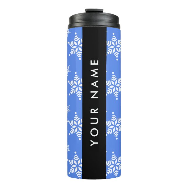 Termo Copos de nieve blancos, azul, tu nombre, personali (Anverso)