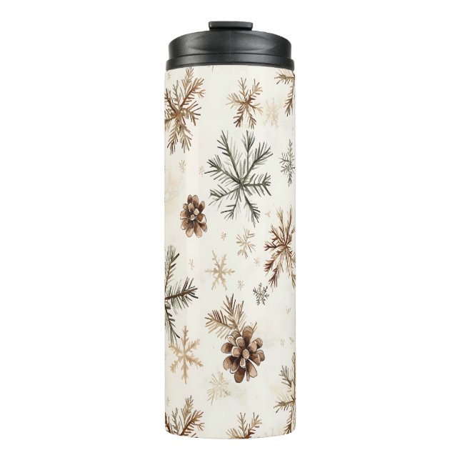 Termo Copos de nieve y pinecones de invierno rústicos (Anverso)