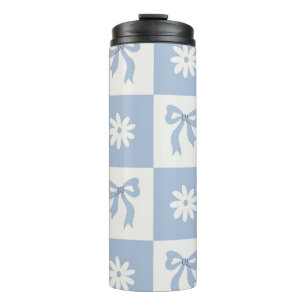Termo Coquette Azul Cuadros con Lazo y Floral Coordinado
