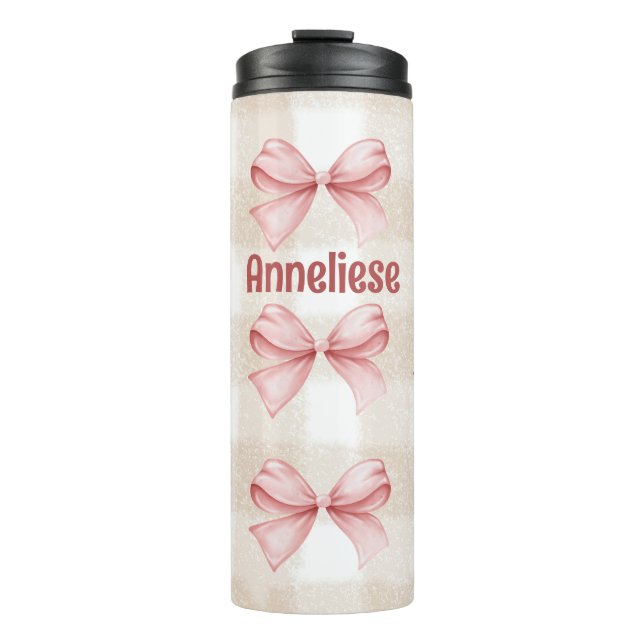 Termo Coquette Bows personalizados con gingham Beige (Anverso)