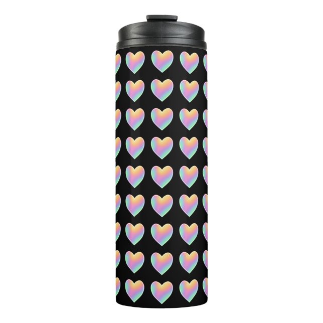 Termo Corazón arcoiris negro (Anverso)