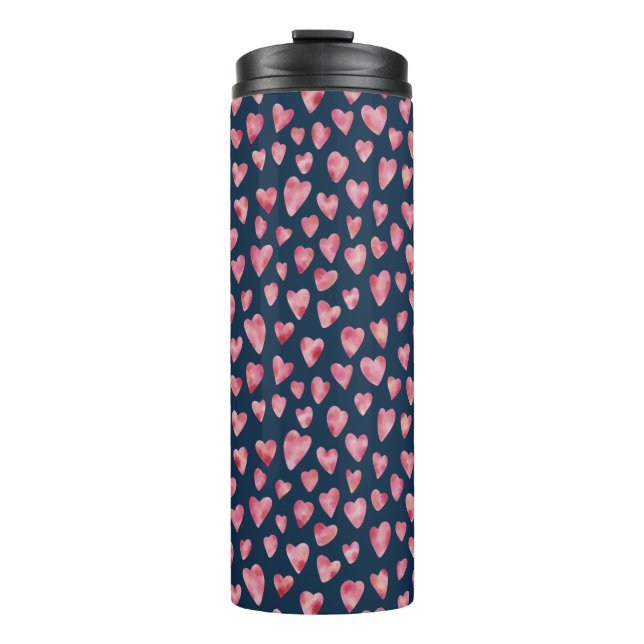 Termo Corazón de amor rosa navy acuarela (Anverso)