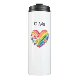Termo Corazón de Arcoíris en Acuarela Personalizado